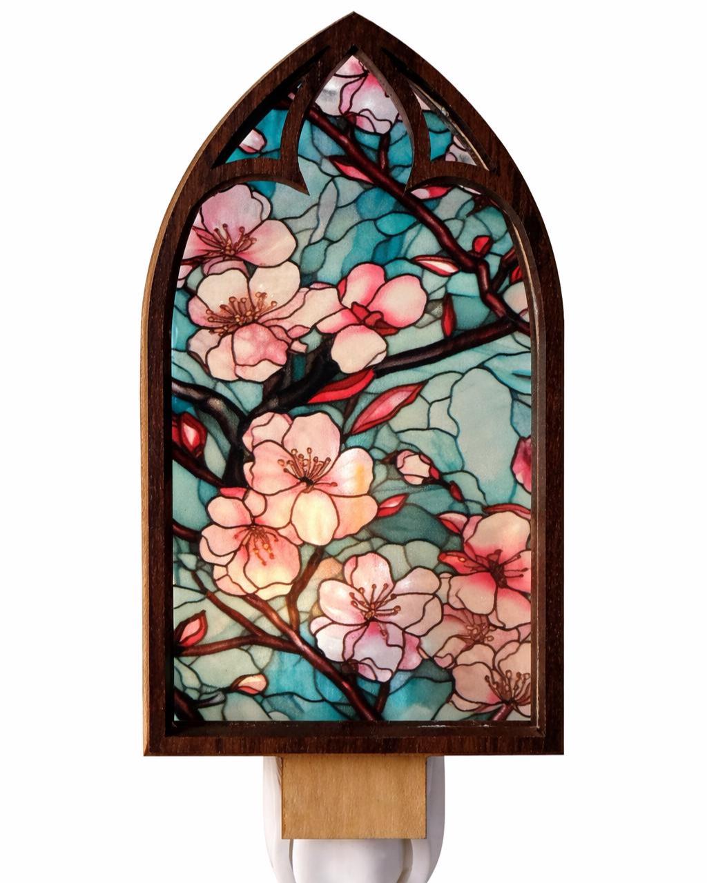 Led Nightlight, Cherry Blossom Cathedral, Stained Glass Floral, Japanese Sakura Decor, Cozy Nursery Bedroom