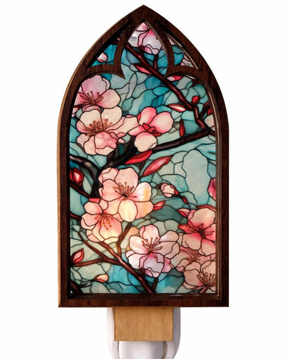 Led Nightlight, Cherry Blossom Cathedral, Stained Glass Floral, Japanese Sakura Decor, Cozy Nursery Bedroom