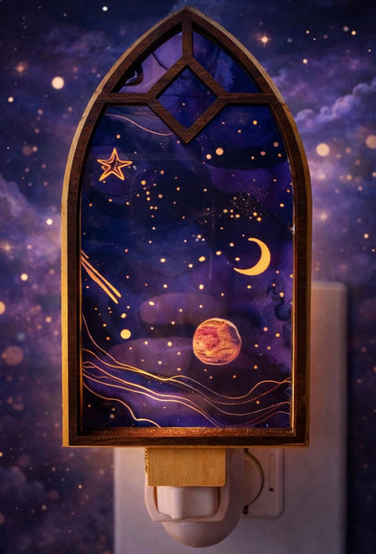 Celestial Cathedral Nightlight, Starry Sky Nursery Decor, Wooden LED