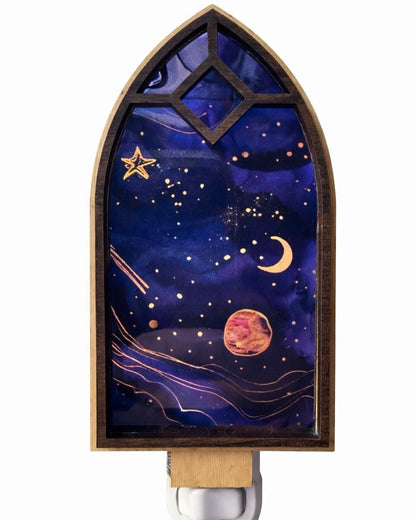 Celestial Cathedral Nightlight, Starry Sky Nursery Decor, Wooden LED