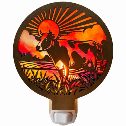 Led Nightlight, Farm Cow Sunset Pasture Scene, Nursery Decor, Country Home Accent