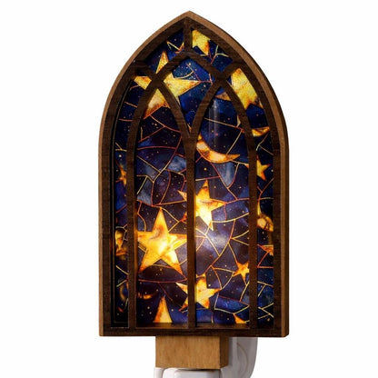 Led nightlight, celestial stained glass cathedral with stars and moon, galaxy, nursery bedroom lighting